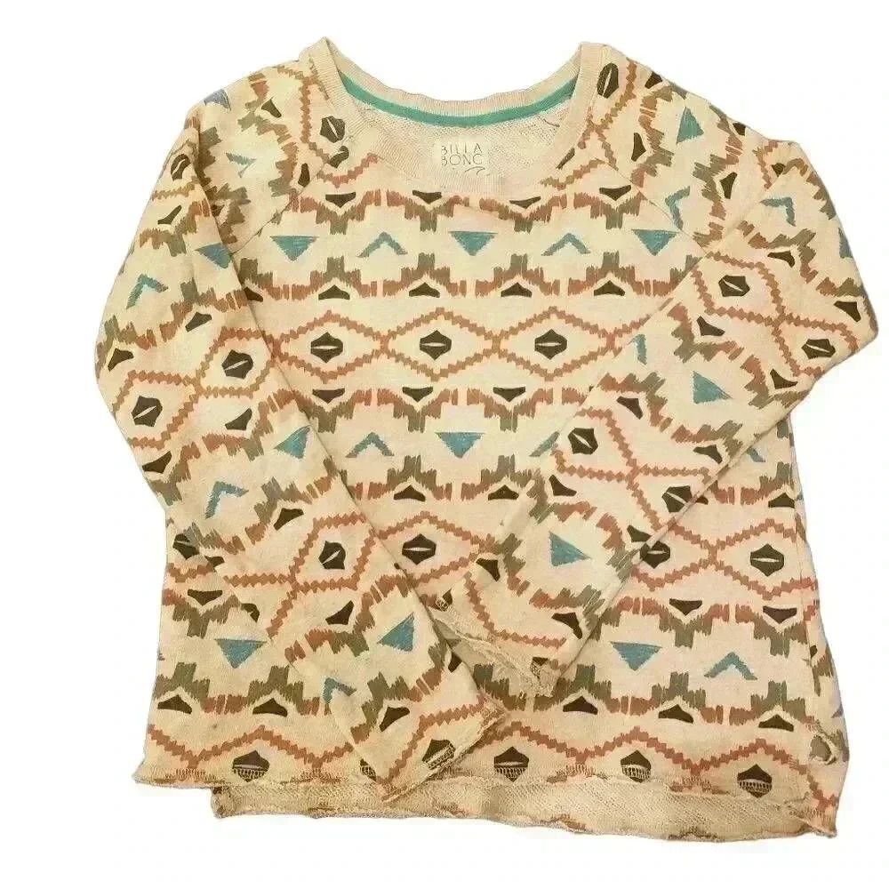 Billabong Women's Ivory Aztec Southwest Tribal Print Sweatshirt